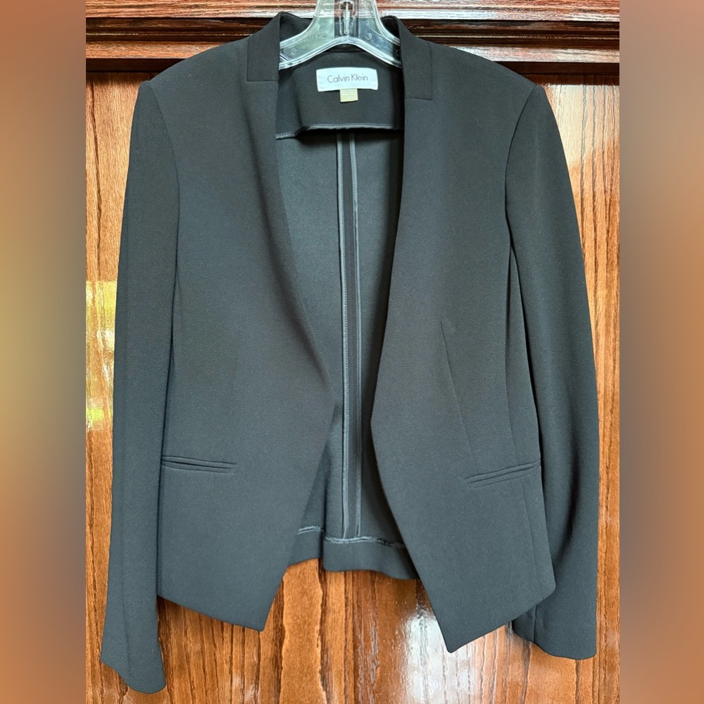 Calvin Klein Womens Sport Coat Jacket Blazer Size 8 Black No Button Poly Spandex